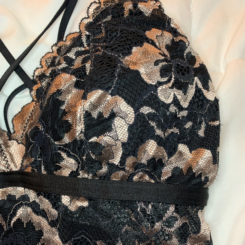Black lace bodysuit/lingerie silk bottom half